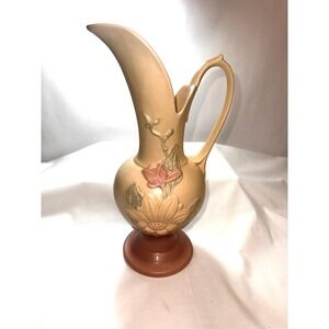 Vintage Hull Pottery Magnolia Pitcher Vase, Art Pottery Floral Home Decor